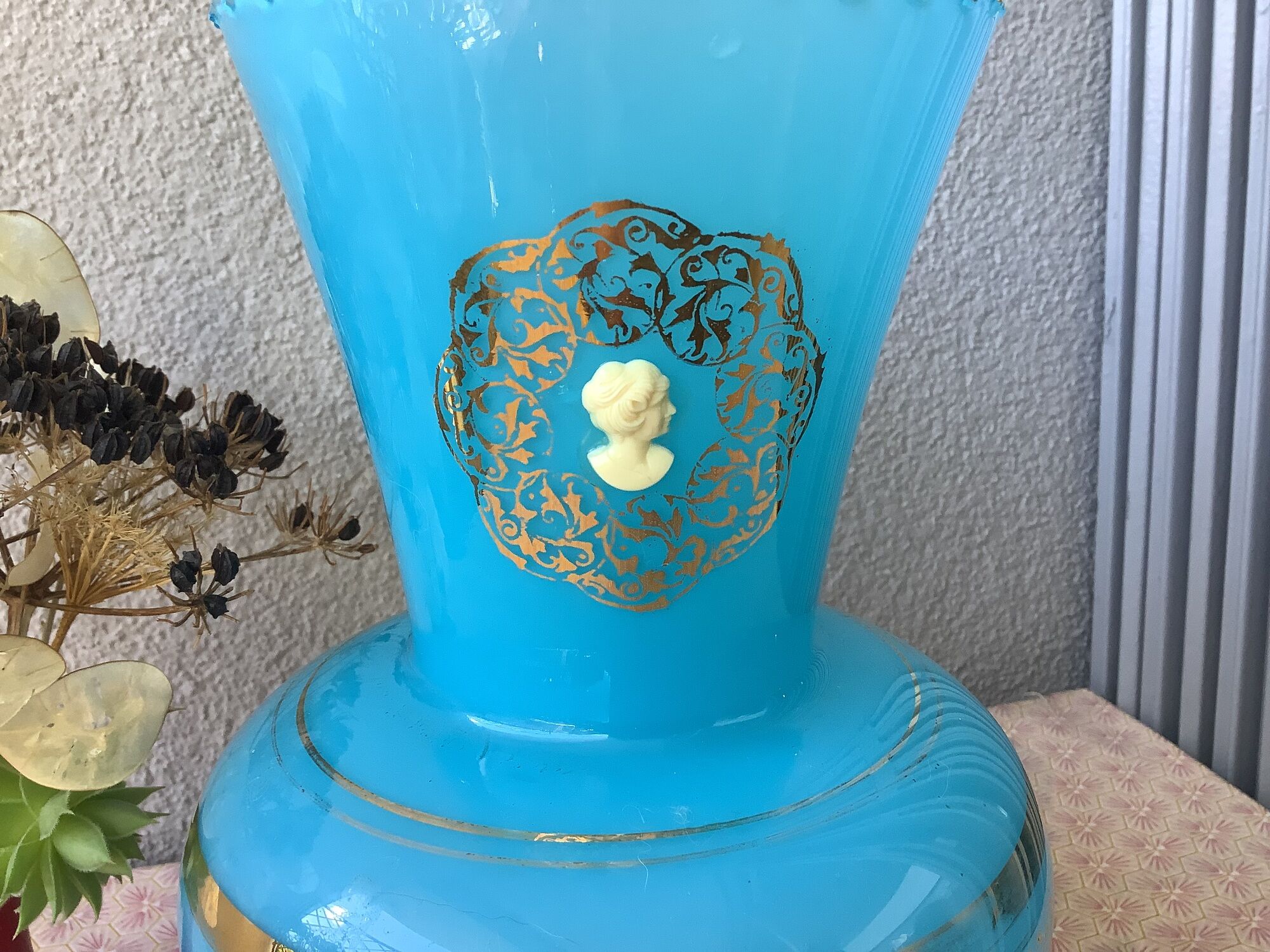 Florentine blue opaline vase Italy - Mid Century