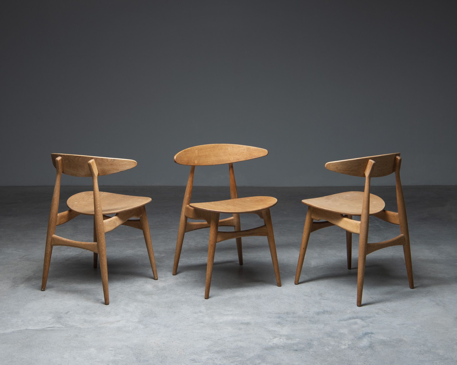 Set of 3 Chairs CH33 Hans Wagner, Carl Hansen & Søn, 1950s, Denmark