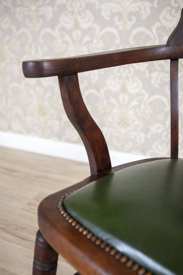 Early-20th Century Beech Desk Chair with Leather Seat, 1950s