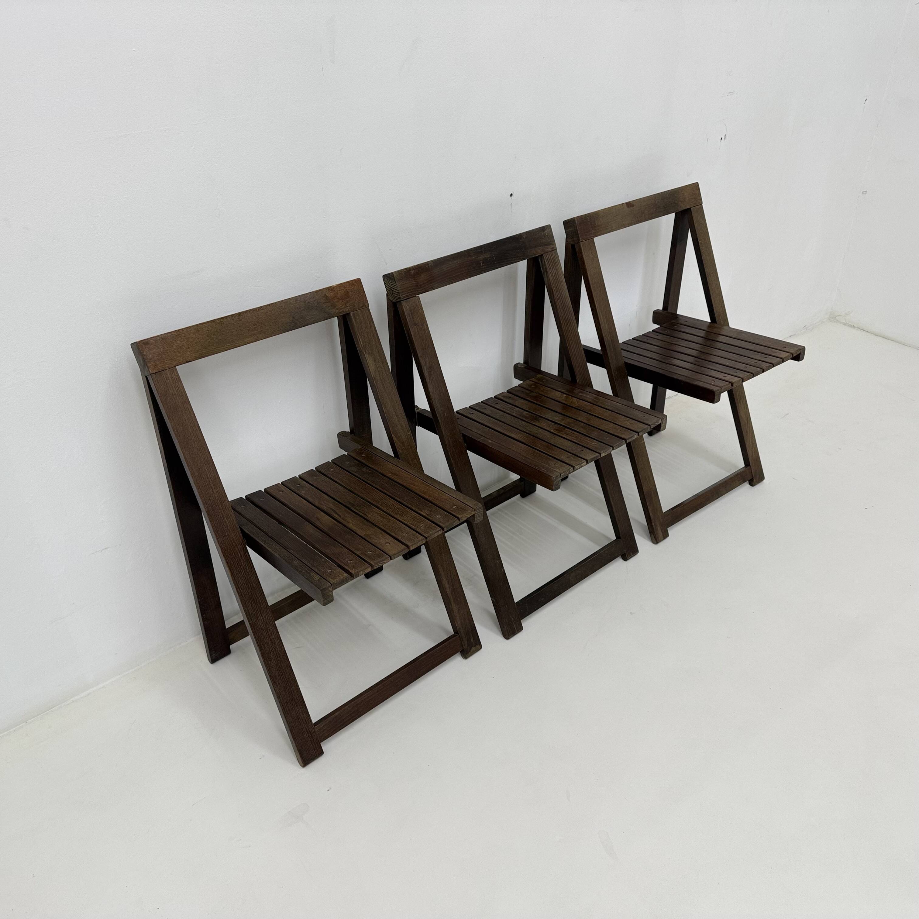 Set of 3  wooden folding chairs, 1960’s