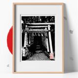 Japanese linocut of a mysterious Torii in Kanazawa: 100% handmade, certified and signed