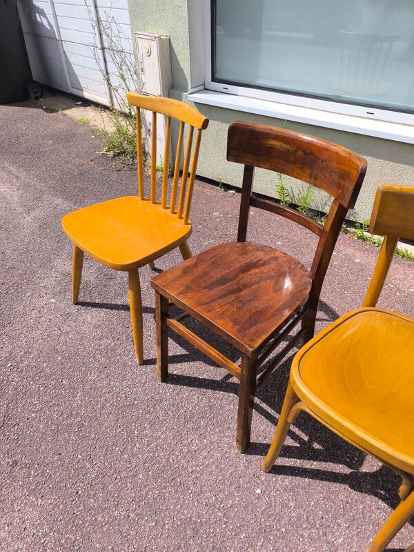 Lot de 6 chaises en bois bistrot bar vintage dépareillées