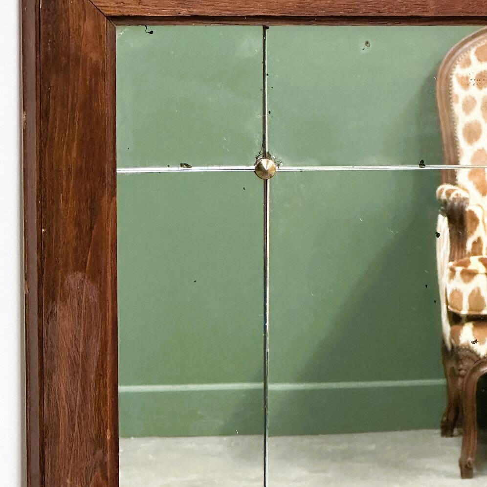 Vintage sectional wall mirror with wooden frame & brass details, 1950s