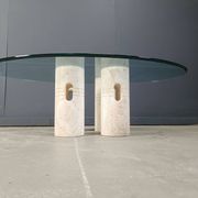 Table basse vintage en travertin et verre, années 1970