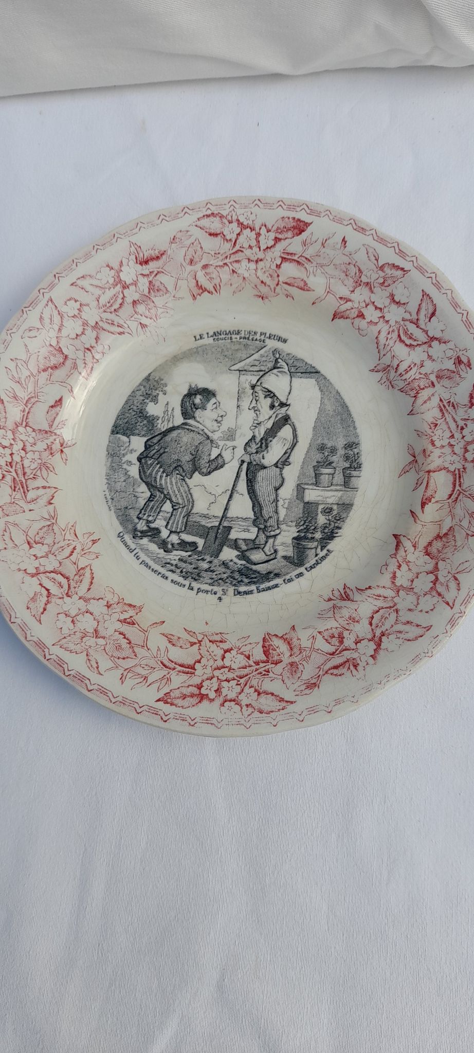 3 talking dessert plates earthenware from Gien the language of flowers n°', 5 and 6 diam 20 cm