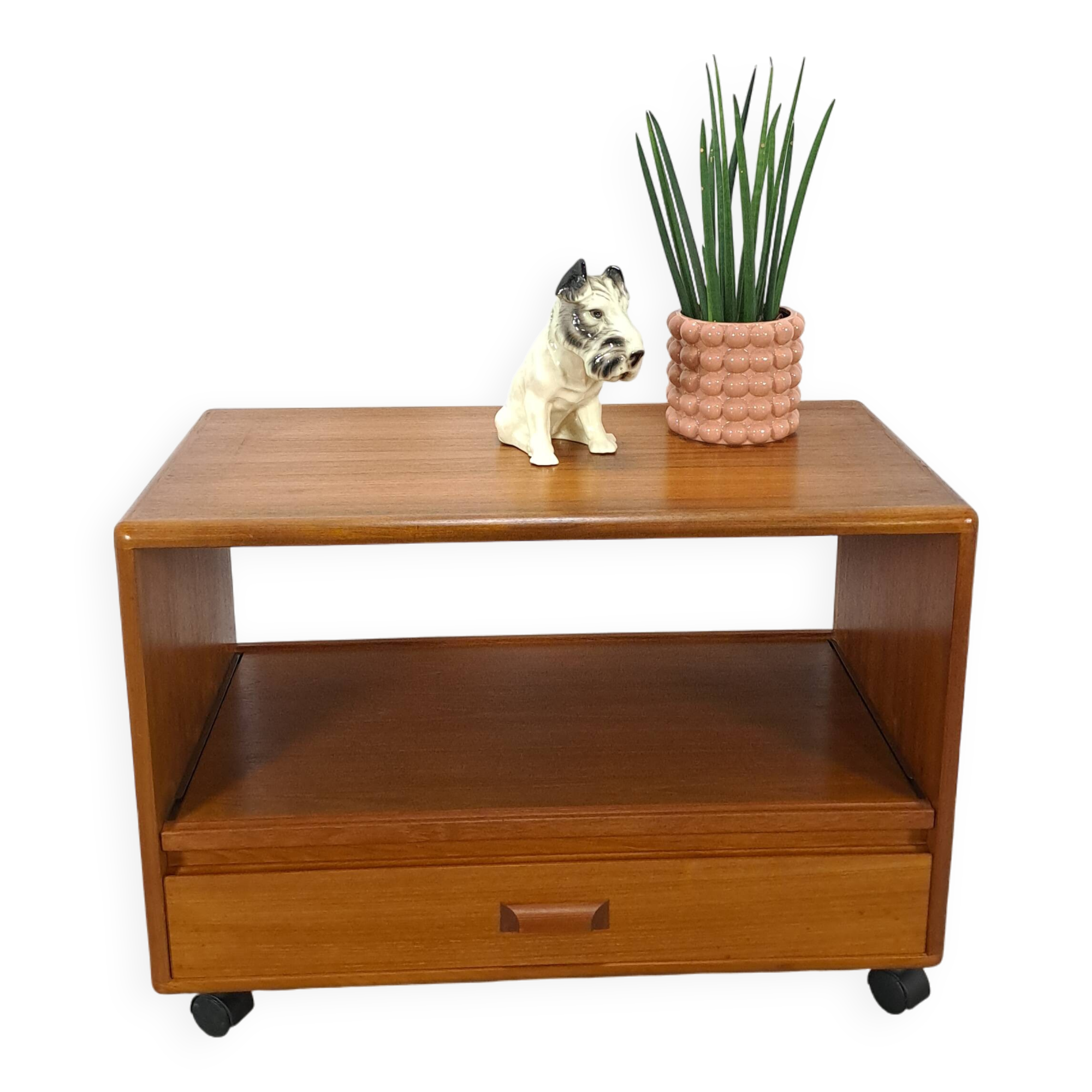 Meuble audio TV sur roulettes design danois en teck Dyrlund