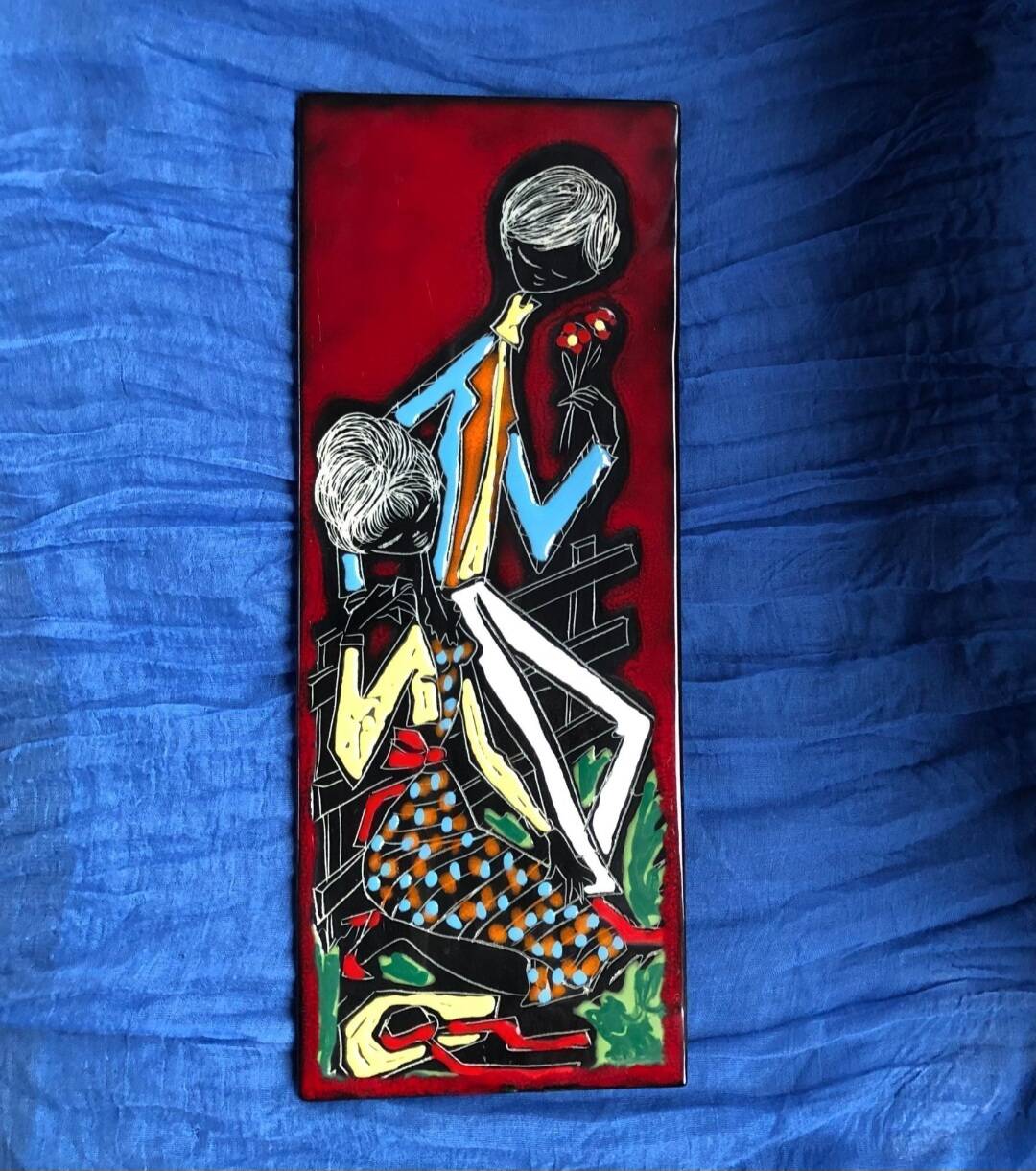 Italian Ceramic Wall Mural Loving Couple San Marino