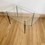 Coffee table from the 50s/60s, glass, brass, black metal.
