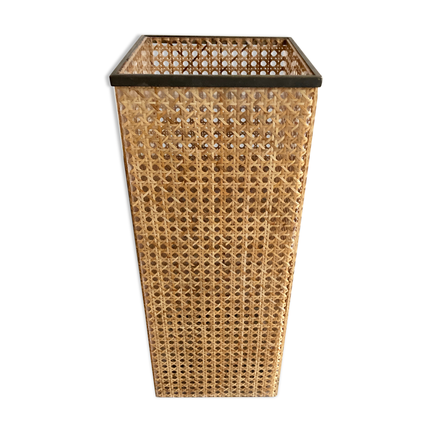 1970 wicker and plexiglass wastebasket
