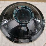 Round oriental hollow dish in deep green ceramic and silver colored metal