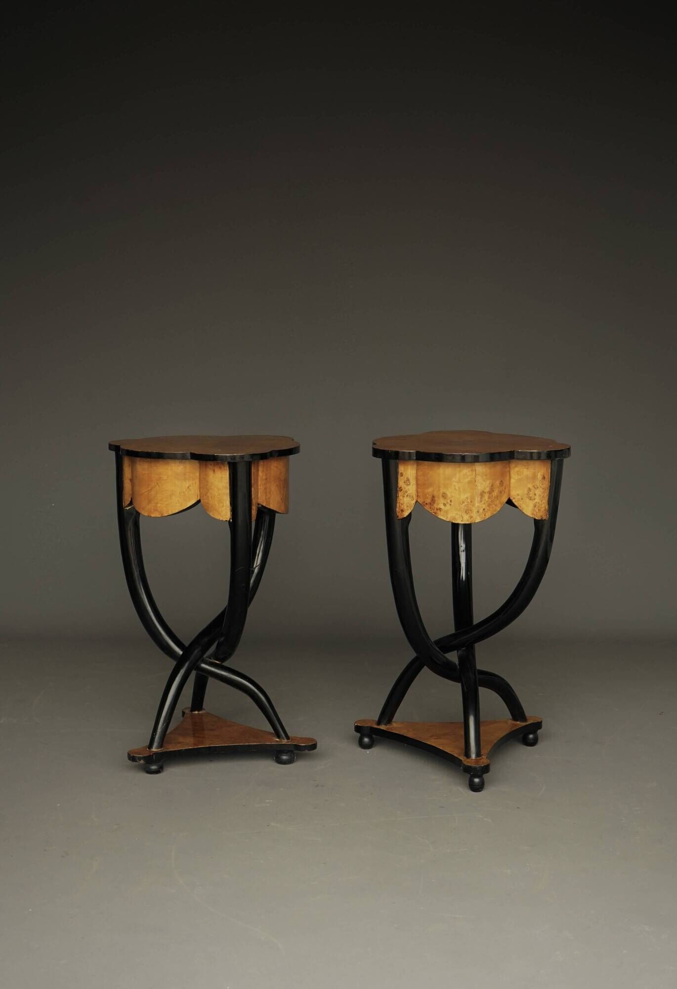Decorative Italian Burl Maple and Birch wood Side Tables. 1950s