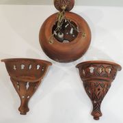 Suspension et paire d'appliques terre cuite /vintage