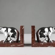 Art Deco Marble and Metal Bear Bookends, France 1930s