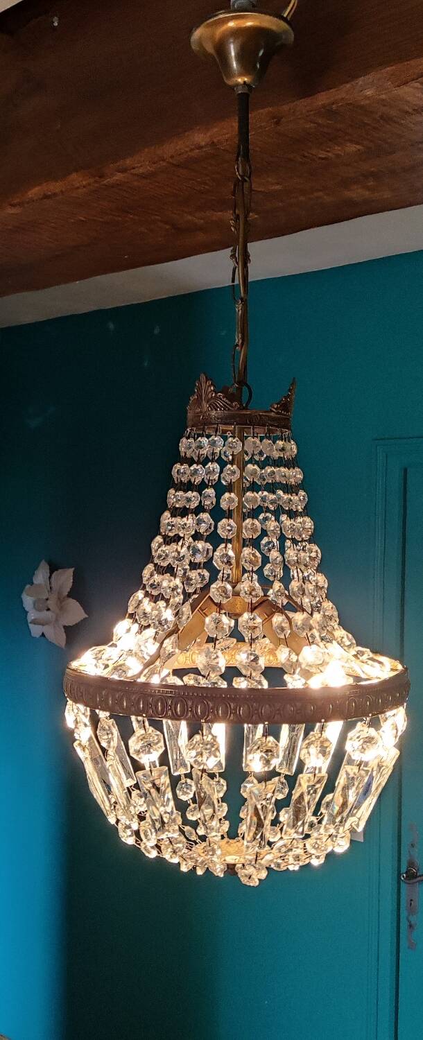 Lustre montgolfière à pampilles ∅ 30 cm laiton