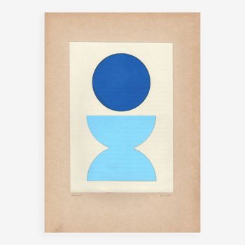 Collage sur papier - poc - bleu - h812 - signé eawy