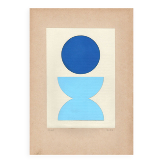 Collage sur papier - poc - bleu - h812 - signé eawy