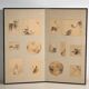 Antique Japanese folding screen with two panels featuring paintings – Japan, circa 1900