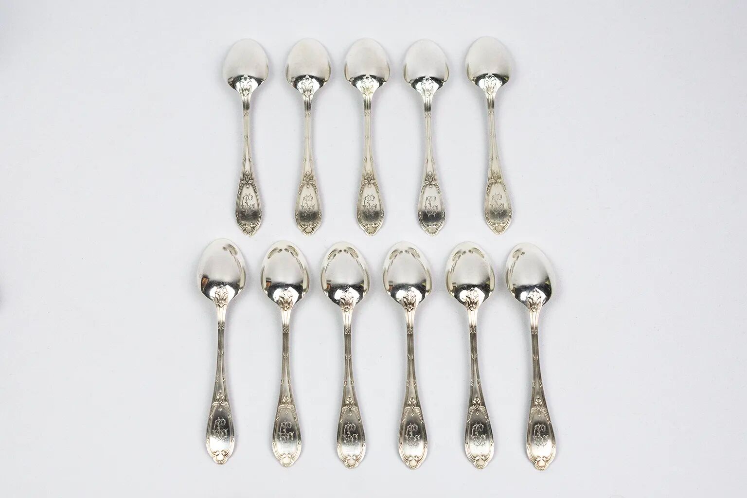 Box of 11 small spoons in Marly style CL in silver-plated metal – late 19th century