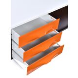 Meuble TV DF-2000 en marron, orange et blanc de Raymond Loewy.