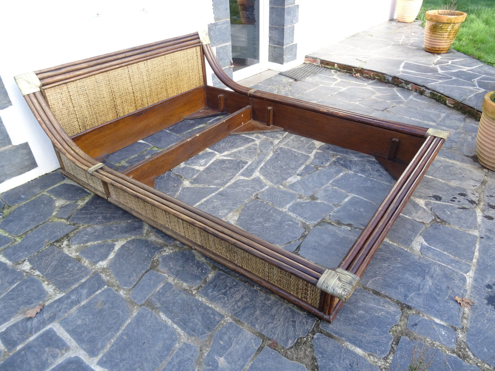 Lit double bambou et rotin années 80