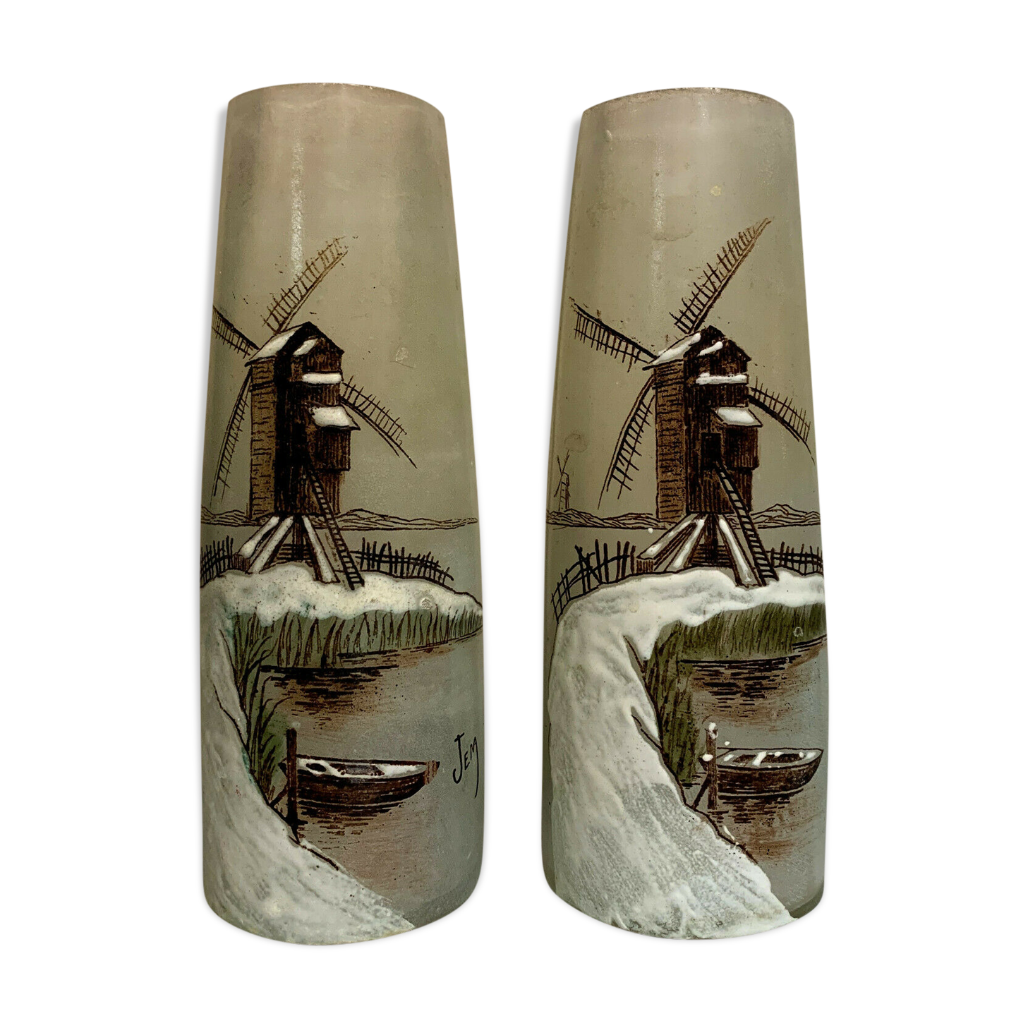 Paire de vases en pâte de verre émaillée JEM élève de Legras  vers 1920