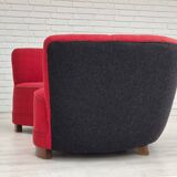 Années 1960, canapé danois 2 places "Banana", meuble en laine, bois de hêtre.