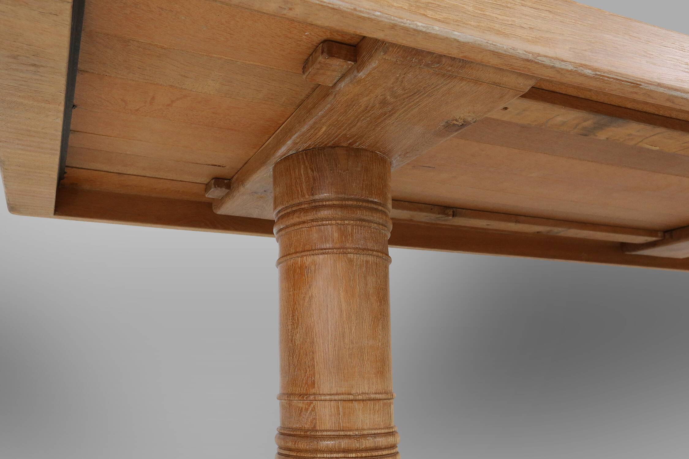 Rustic mid-century French dining table in oak from the 1950s