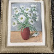 Antique painting signed A. Coutin – Still life with a vase of daisies, painted