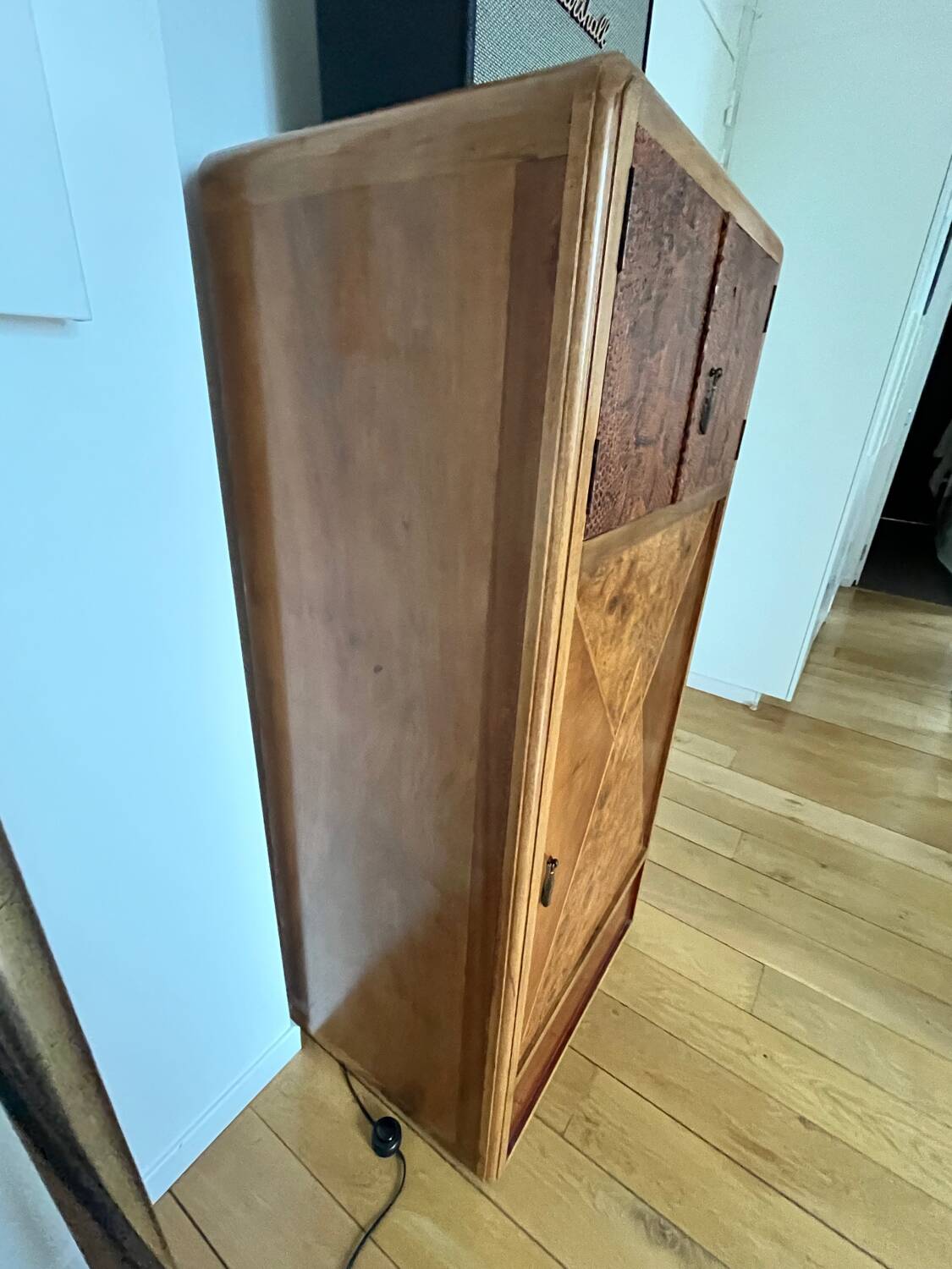 Art deco burl python walnut storage unit