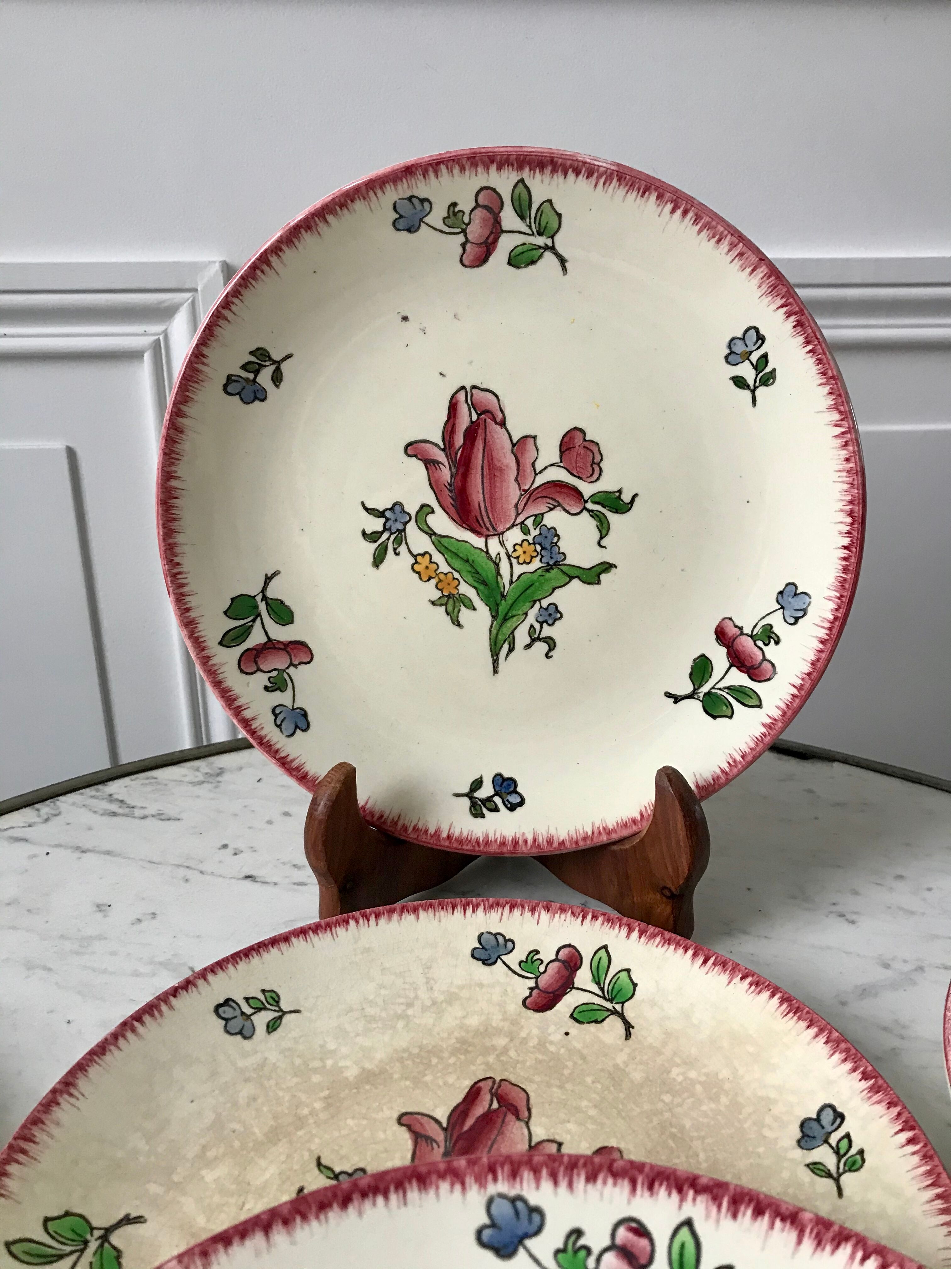 Set of 7 dessert plates gien model "lorraine" hand painted 30-40s