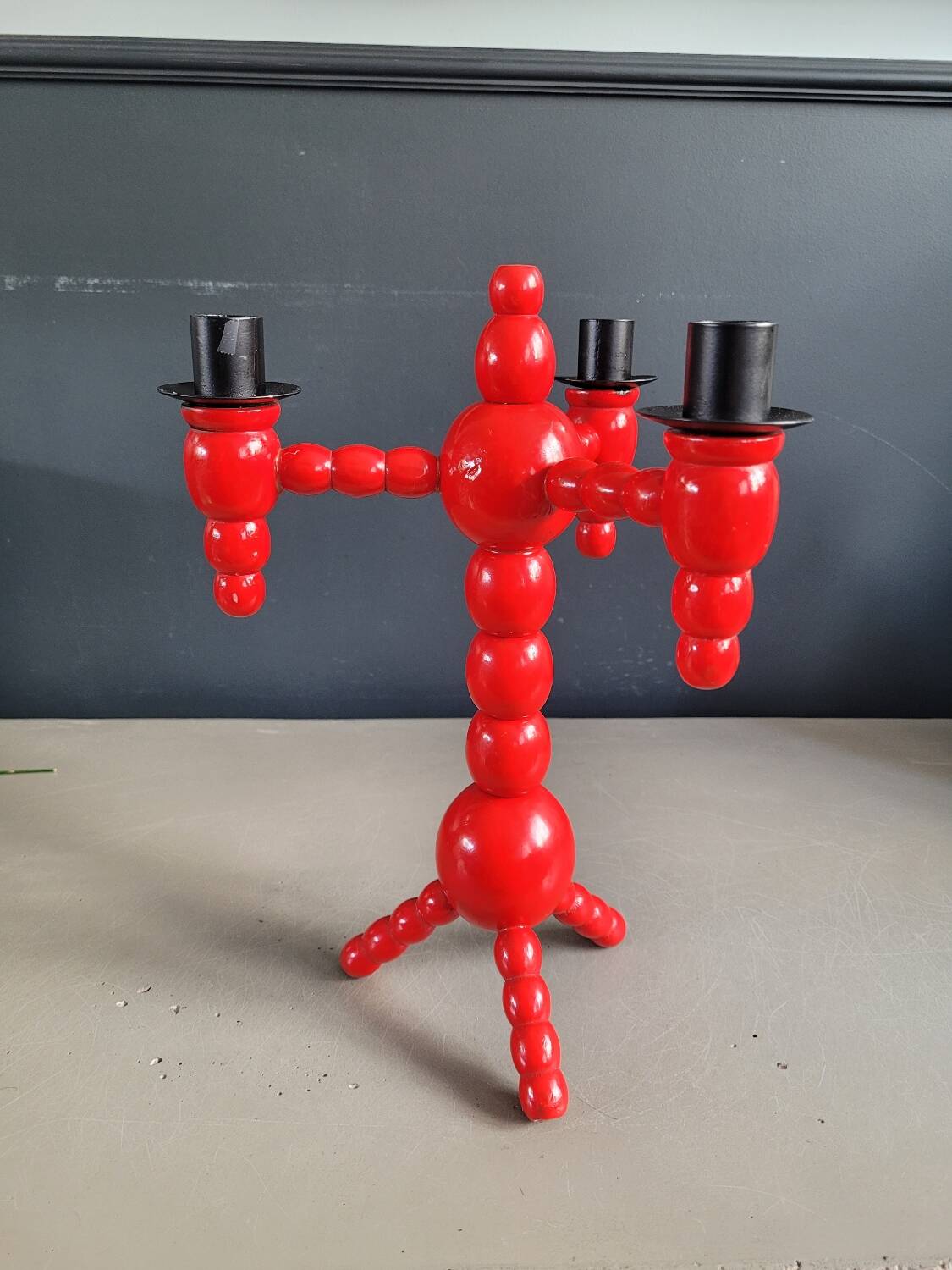 Vintage Scandinavian painted wooden candlestick