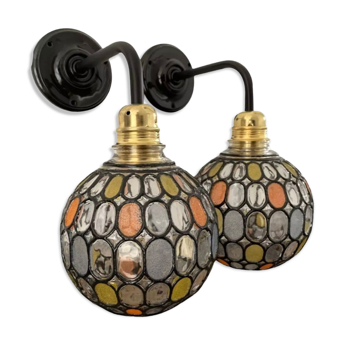 Pair of vintage faceted glass wall lamps