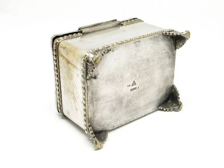 Eclectic sugar bowl, silver-plated brass, Bracia Buch, Poland, early 20th century