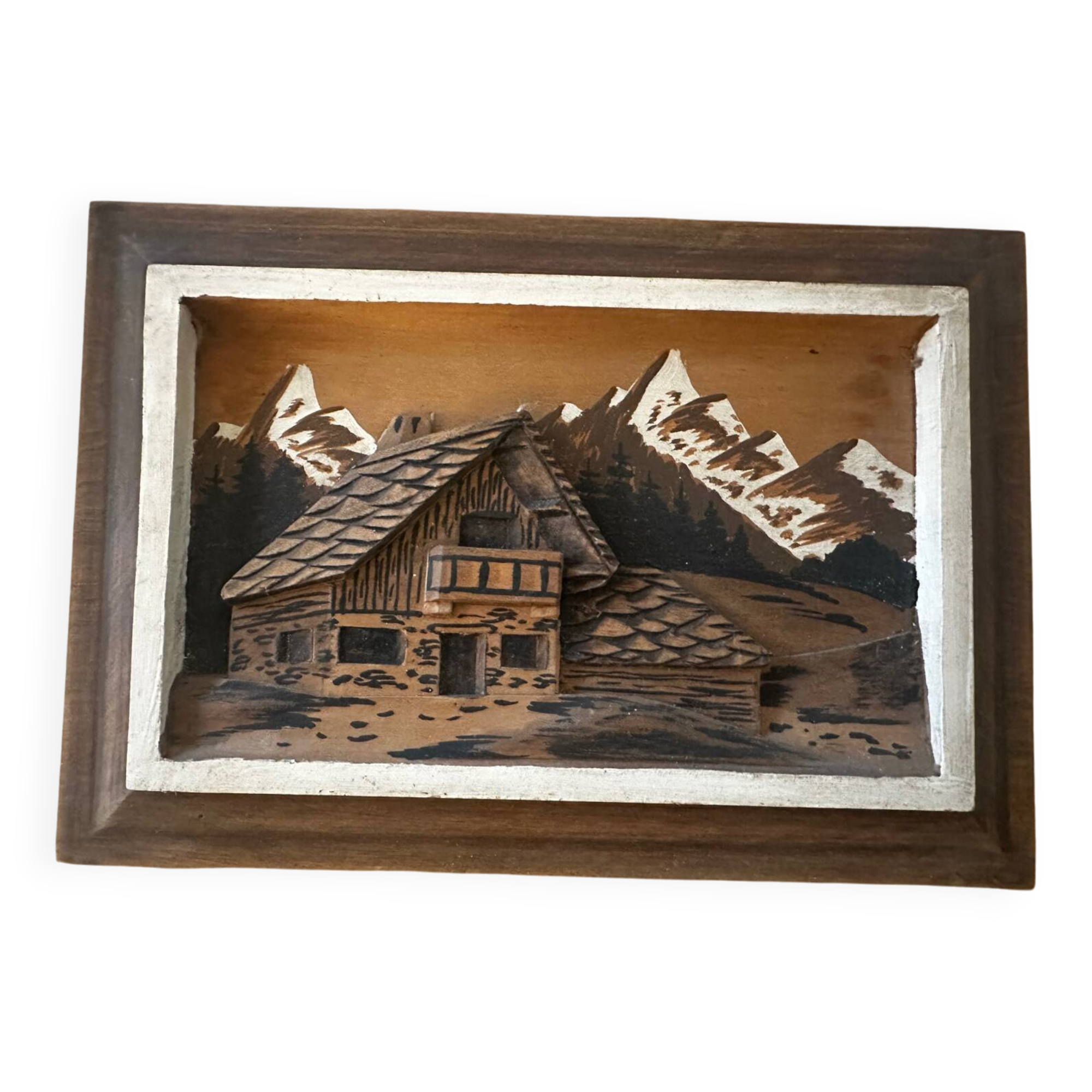 Vintage 1950s Alpine Table, Carved and Painted Wood - Warm Atmosphere