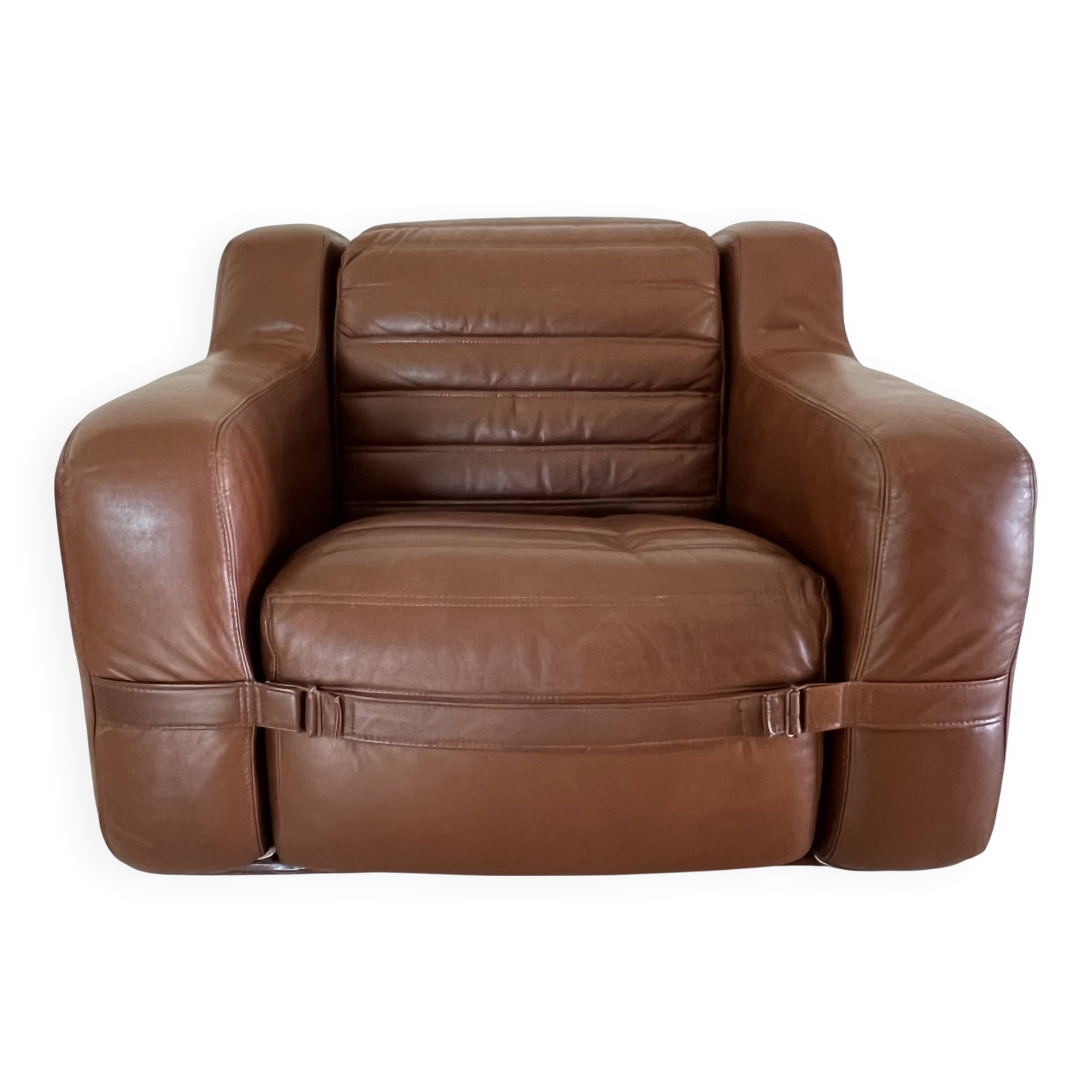 Prototype armchair in brown imitation leather by Michel Ducaroy, France 1970s
