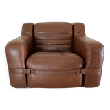 Prototype armchair in brown imitation leather by Michel Ducaroy, France 1970s