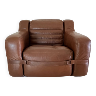 Fauteuil prototype en simili cuir marron par Michel Ducaroy, France années