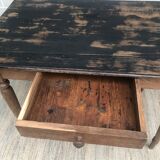 Old farmhouse table desk 1 drawer solid wood patinated black top