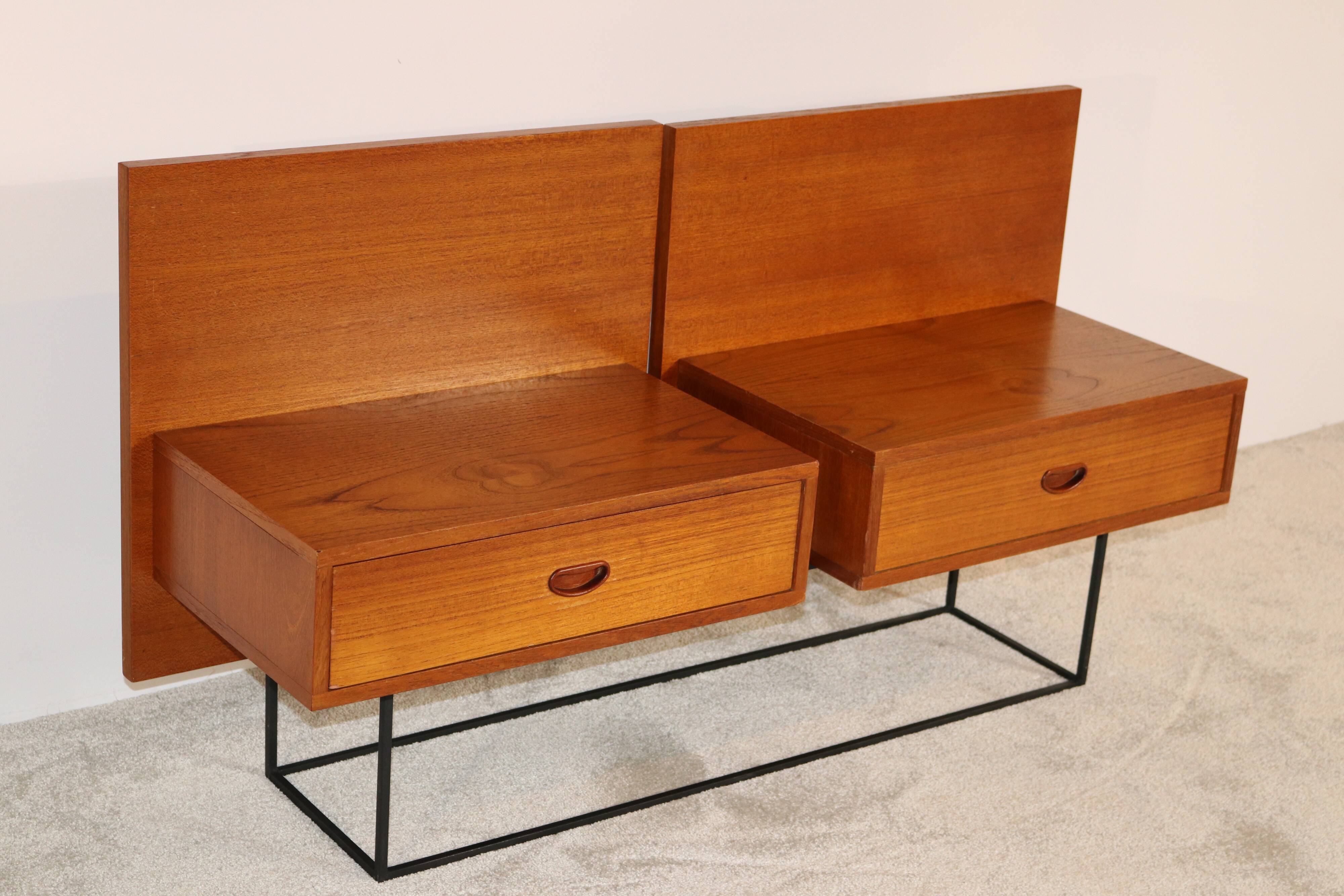 Floating bedside tables in teak veneer - Belgium - 1960's