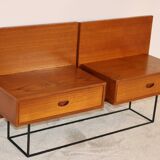 Floating bedside tables in teak veneer - Belgium - 1960's