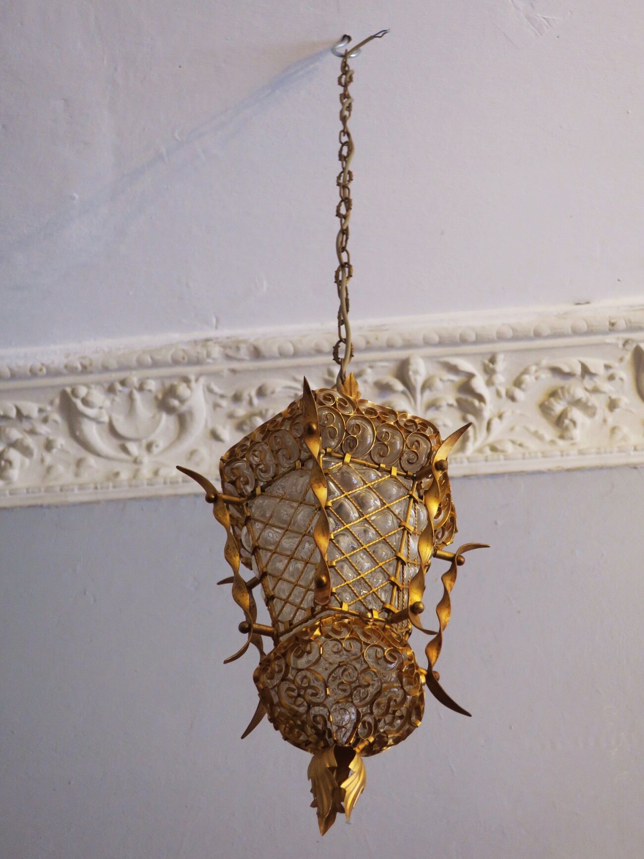 Antique wrought gilt metal hall lantern