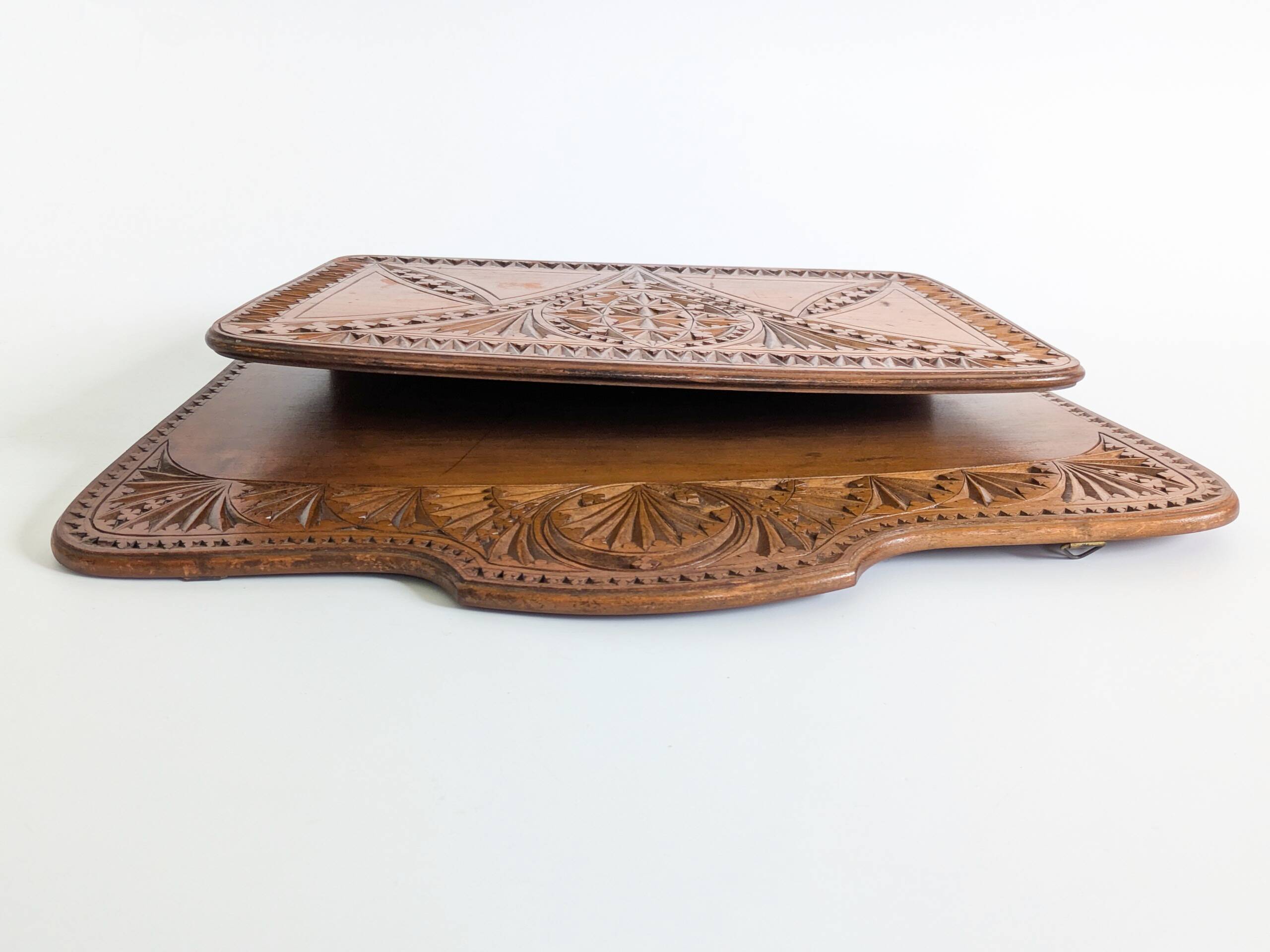 Wall-mounted letter holder, antique carved wood, folk art.