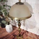 Lampe champignon ancienne en verre et laiton