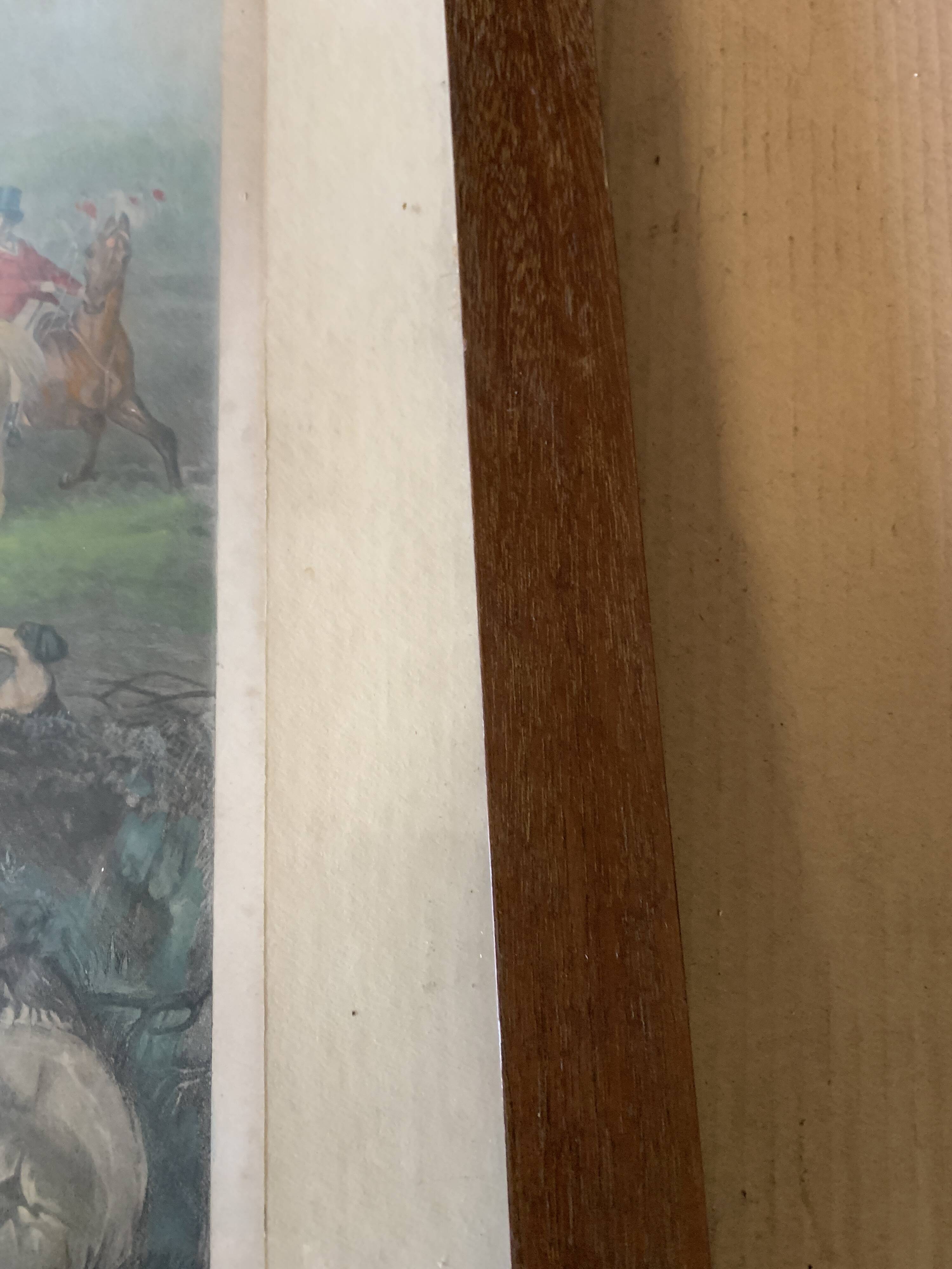 Framed English engraving "The hunt" 20th century