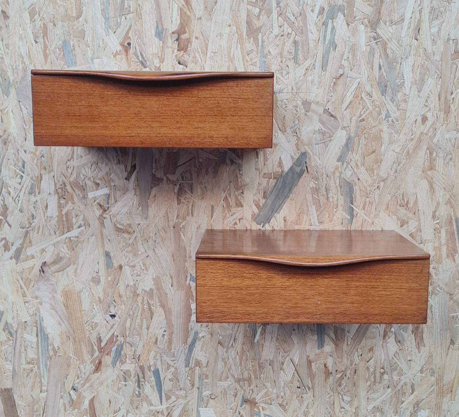 Pair of teak hanging bedside tables