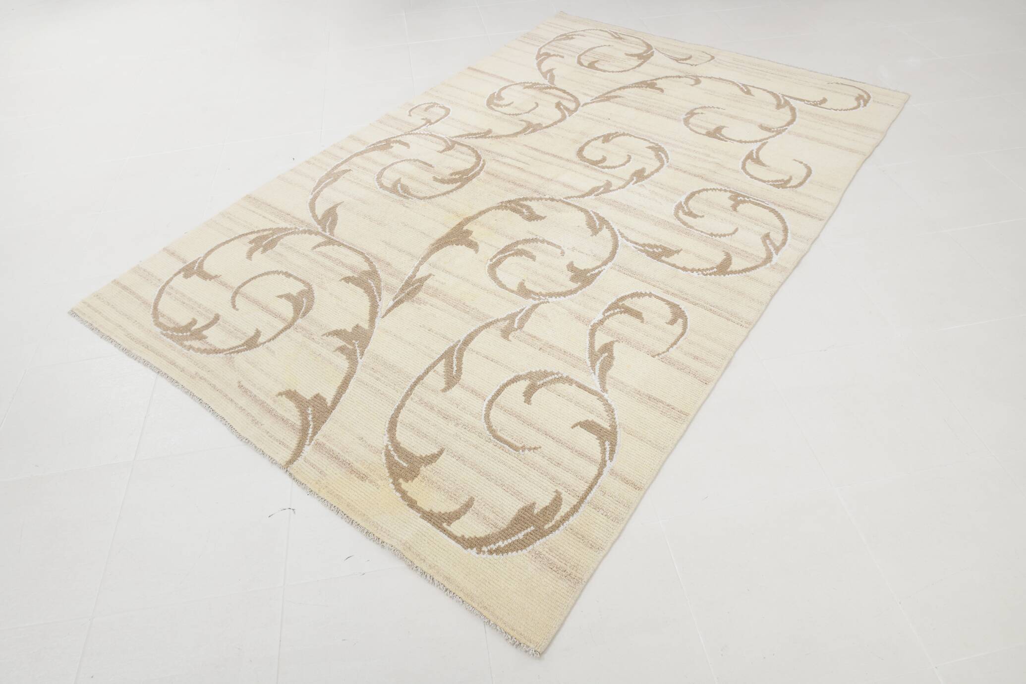 Turkish Cream & Brown Modern Vintage Rug, 179x273Cm