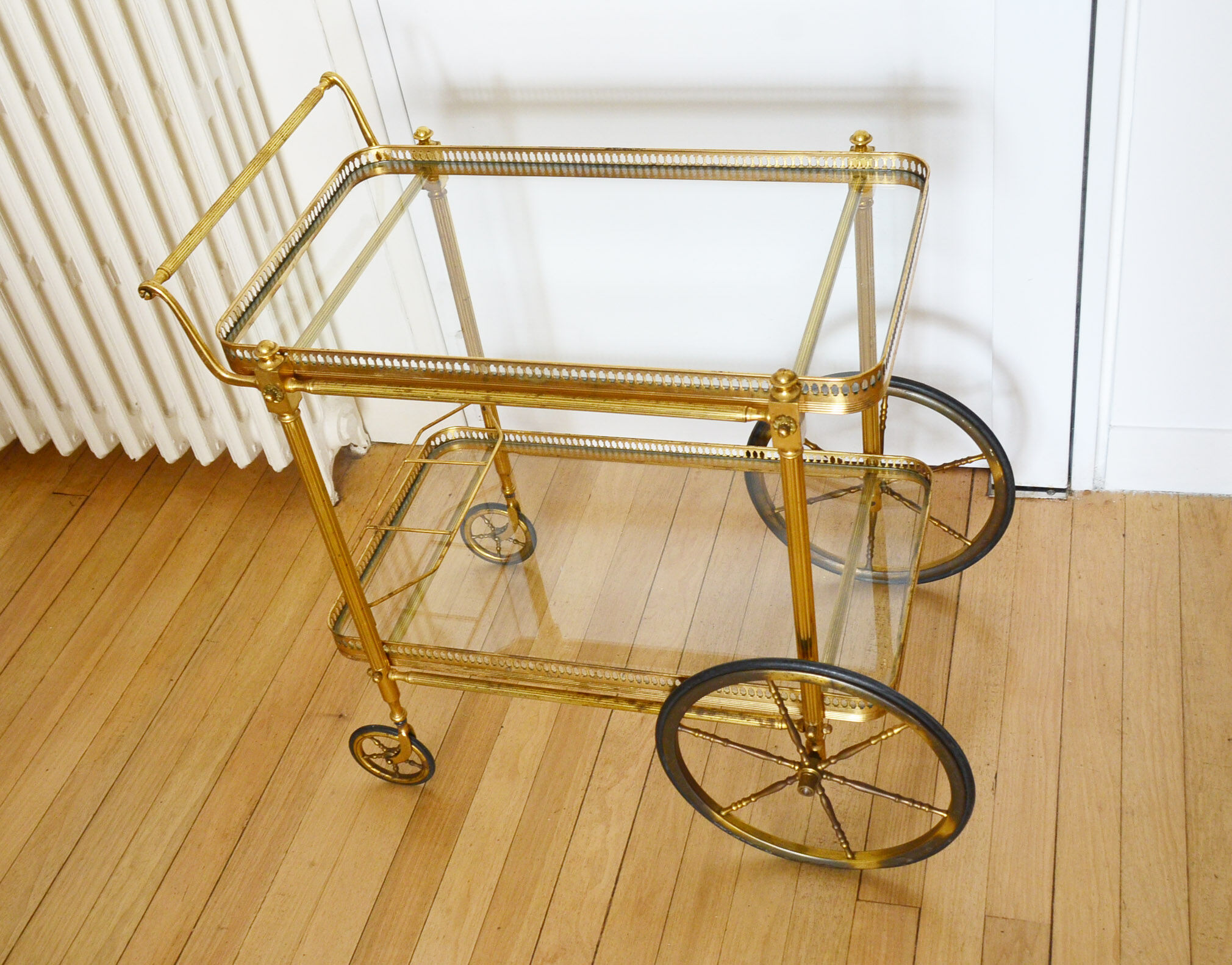 Brass trolley with wheels 60's bottle holder