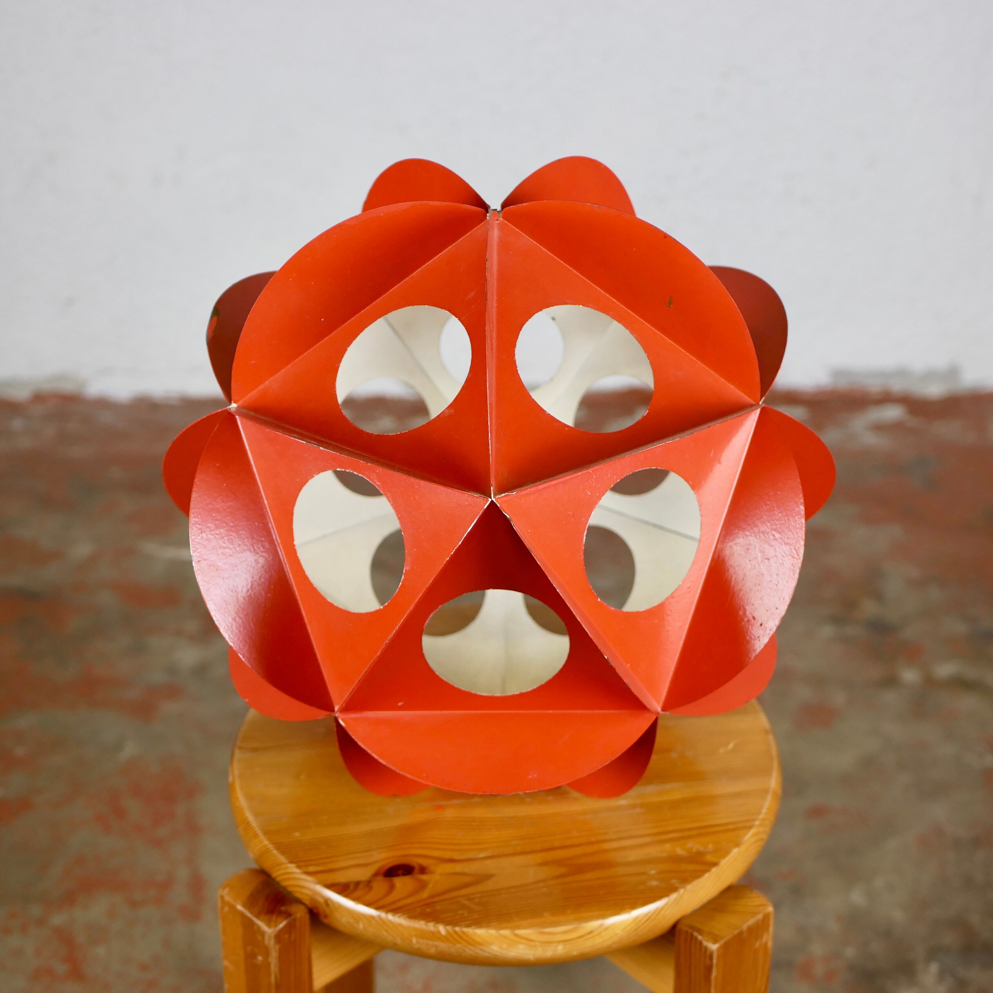 Orange metal origami decoration 70s