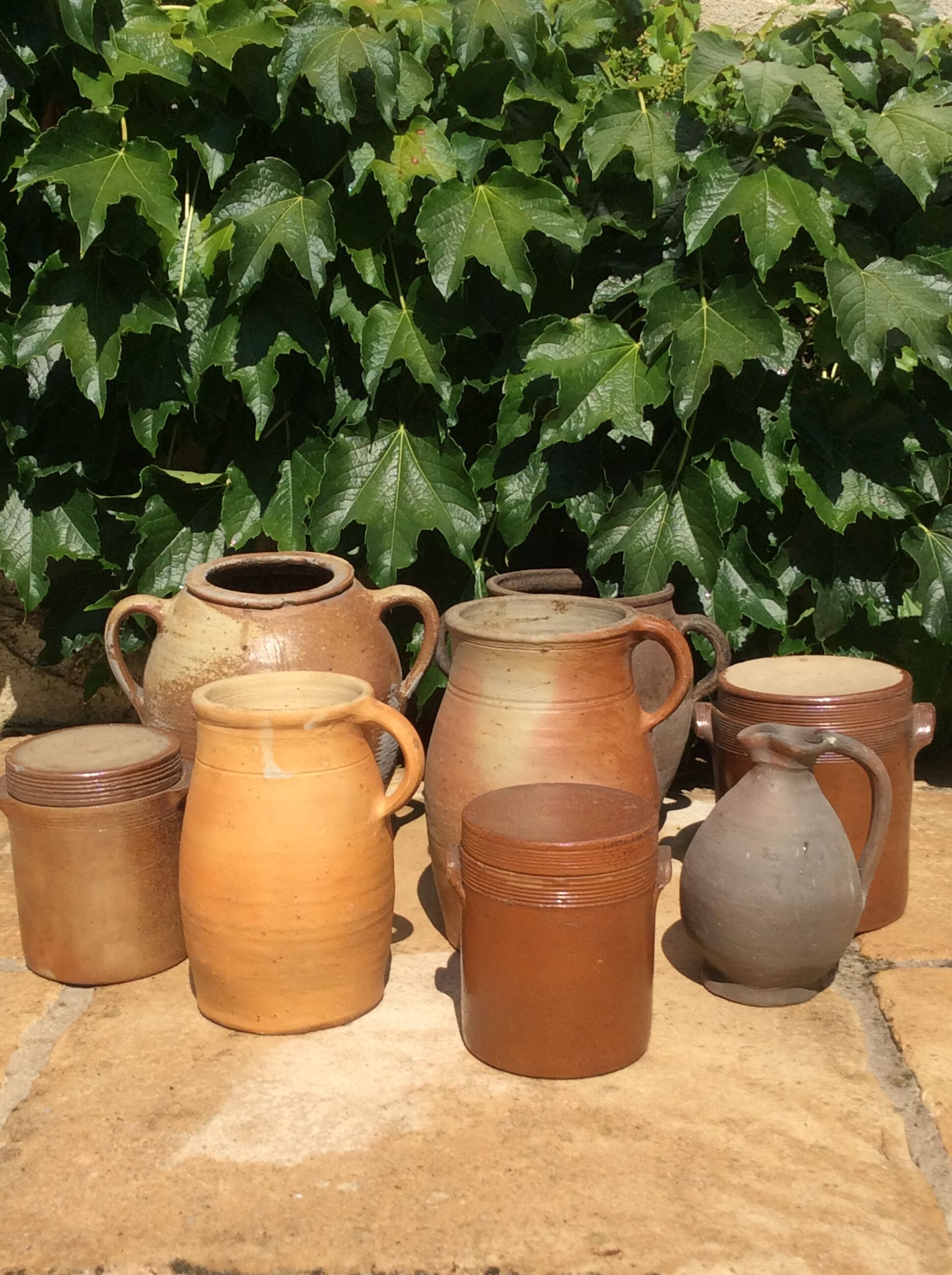 Old charentais stoneware pot with lid
