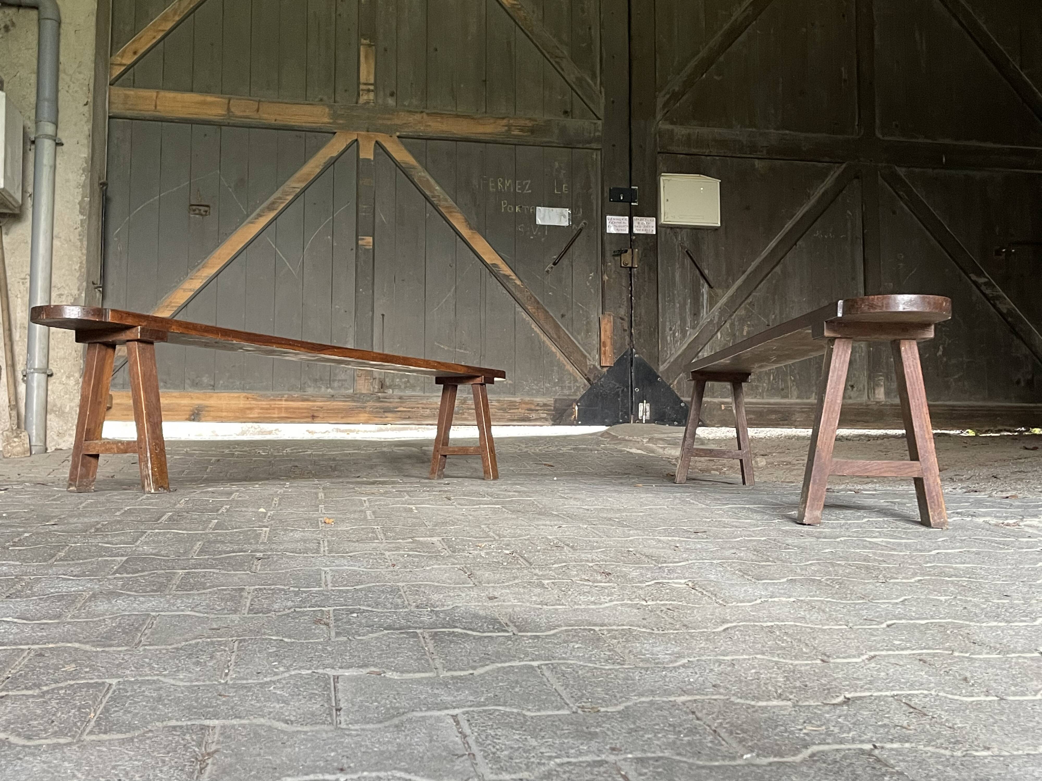 Pair of large solid oak farm benches